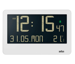 Duży Elektroniczny Zegar Ścienny / Budzik BRAUN Na Baterie - Datownik - Termometr