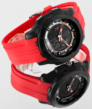 Duży Czarny Zegarek Sportowy OCEANIC LCD/Analog Z Czerwonym Paskiem - WR 100M, Wiele Funkcji - Męski I Młodzieżowy