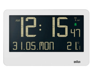 Duży Elektroniczny Zegar Ścienny / Budzik BRAUN Na Baterie - Datownik - Termometr - Radiowa Synchronizacja Czasu