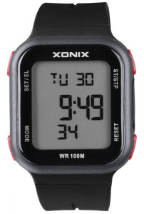 Sportowy Zegarek z Krokomierzem XONIX - Uniwersalny Model - Wbudowana Bateria - Termometr - Wodoszczelność 100m - Prostokątny Duży Wyświetlacz Elektroniczny - Termometr - Kolor Czarny