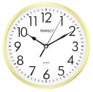 Tani Tradycyjny Zegar Ścienny PERFECT - Złoty - Wskazówkowy