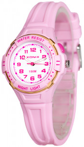 Wskazówkowy Zegarek XONIX z Podświetleniem - Dla Dziewczynki Oraz Damski - Wodoszczelny 100m - Wyraźna Podziałka Tarczy - Antyalergiczny - RÓŻOWY - GIRLS