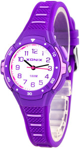 Wskazówkowy Zegarek XONIX - Dziecięcy / Damski - Mały Czytelny - Wszystkie Cyfry Na Tarczy - Podświetlenie - Wodoszczelny 100m - Fioletowy