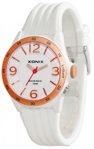 Wskazówkowy Zegarek XONIX WR100m - Podświetlana Tarcza z Dużymi Indeksami Godzin - Uniwersalny Rozmiar - Młodzieżowy i Damski - Antyalergiczny - Biały + Złoty Ring