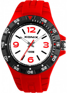 Analogowy Zegarek Wodoszczelny 100m XONIX - Męski / Młodzieżowy - Duże Oznaczenia Godzin Oraz Minut - Antyalergiczny - CZERWONY