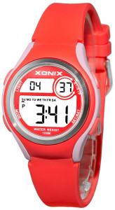 Nieduży Wodoszczelny 100m Zegarek Damski i Dla Dziewczynki XONIX - Wodoszczelny 100m - Sportowy - Elektroniczny LCD - Czerwony - Girls