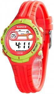 Mały Cyfrowy Zegarek XONIX - Dla Dziewczynki i Chłopca / Damski - Wodoszczelny 100m - Sportowy - Wielofunkcyjny - Czerwony