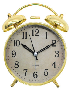 Zegarek Budzik w Stylu Retro - Głośny Alarm - Dzwonki - Podświetlenie - Płynący Cichy Mechanizm - Błyszczący Złoty