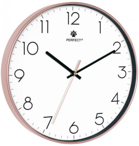 Duży Klasyczny Zegar Ścienny PERFECT - 34cm Średnicy - Duże Liczby – Złoty