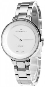 Minimalistyczny Zegarek Damski Jordan Kerr Na Bransolecie w Kolorze Srebrnym - Prosta Biała Tarcza Bez Sekundnika