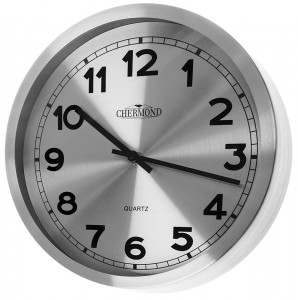 Metalowy Srebrny Zegar Na Ścianę Chermond - Wyraźna Tarcza z Czarnymi Indeksami - Nowoczesny Wzór