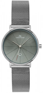 Zegarek Jodan Kerr Na Modnej Bransolecie Typu Mesh - Damski - Symetrycznie Zdobiona Tarcza + Datownik - Kolor Srebrny 