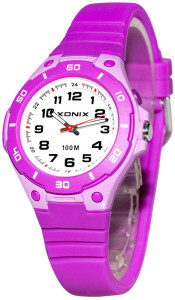 Zegarek Analogowy XONIX WR100m z Podświetlaną Tarczą - Dla Dziewczynki / Damski - Czytelna Tarcza z Wyraźnymi Indeksami - Antyalergiczny - FIOLETOWY