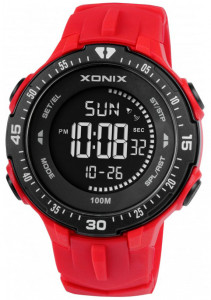 Uniwersalny Sportowy Zegarek Elektroniczny XONIX - Duże Czytelne Cyfry - Podświetlenie - Wodoszczelny 100m - Sportowy - Czerwony