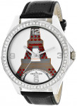 Paris - Damski Zegarek Jordan Kerr Na Pasku Z Dużą Tarczą Ozdobioną Motywem Wieży Eiffla I Kryształkami Swarovskiego 
