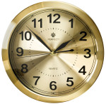 Mały Aluminiowy Zegar Ścienny Perfect W Kolorze Złotym - Średnica 25cm - Kuchenny, Do Pokoju i Biura - Cichy Płynący Mechanizm Na Baterie