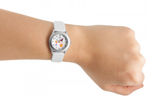 Mały Zegarek Dla Dziewczynki Jordan Kerr - Zdobiona Kolorowymi Kwiatkami Tarcza - Biały Pasek
