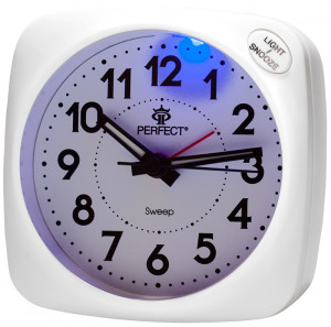 Stołowy Zegarek z Budzikiem PERFECT - Cichy Płynący Mechanizm - Narastający Dźwięk Alarmu - Podświetlenie - Czarny