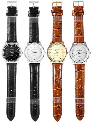 Zegarek Jordan Kerr Na Skórzanym Tłoczonym Pasku - Elegancki Wygląd - Uniwersalny Model - Brązowy Ze Srebrną Tarczą