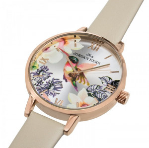 Zegarek Damski Jordan Kerr z Pięknie Zdobioną Tarczą - Rzymskie Cyfry - Pasek Skórzany - Beżowy