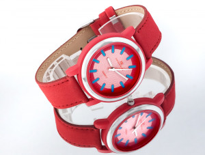 Soczyście Kolorowy Zegarek Jordan Kerr Na Skórzanym Pasku – Damski I Dla Starszej Dziewczynki – Czerwono-Różowy Z niebieskimi Indeksami Godzin