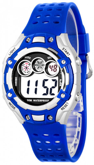 EVEREST Zegarek Sportowy Dla Chłopca - Elektroniczny Czytelny Wyświetlacz - Wielofunkcyjny - Stoper Data Budzik Podświetlenie - 3 Kolory