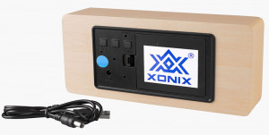 Duży Drewniany Budzik XONIX Na Baterie - Czytelny Elektroniczny Wyświetlacz - Termometr, Datownik, 3 Alarmy