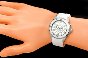 Duży Uniwersalny Zegarek Gino Rossi Na Gładkim Pasku - Biały + Srebro