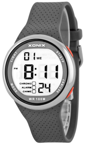 Szary Ultralekki Zegarek Sportowy XONIX Cyborg - Uniwersalny - Stoper, Alarm, Timer, Wodoszczelność 100M