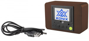 Elektroniczny Budzik Na Baterie XONIX - Drewniany - Datownik, Termometr, 3 Niezależne Alarmy - Aktywacja Głosowa Wyświetlacza - Brązowy, Czerwone Cyfry 