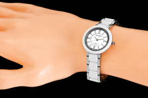 Kobiecy Zegarek GR Na Dwukolorowej Bransolecie + Swarovski Crystals