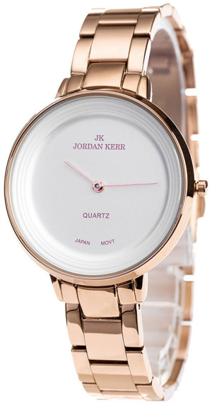 Minimalistyczny Zegarek Damski Jordan Kerr Na Bransolecie w Kolorze Rose Gold - Prosta Biała Tarcza Bez Sekundnika