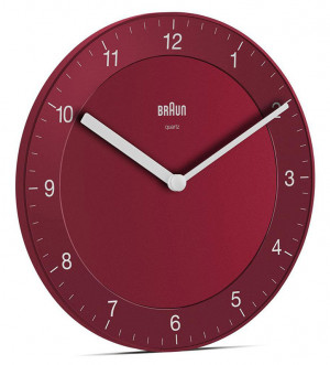 Nowoczesny Zegar Ścienny BRAUN - Czerwony Mat - Czytelna Tarcza - Średnica 20cm