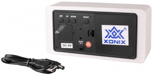Nowoczesny Drewniany Zegarek XONIX Na Baterie - Budzik Temperatura Godzina Data - Aktywacja Głosowa Wyświetlania Wskazań - 3 Niezależne Alarmy - BIAŁY