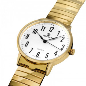 Zegarek Męski PERFECT - Złota Bransoleta Stretch (Na Gumce) - Tarcza z Dużymi Indeksami