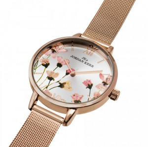 Zegarek Damski Jordan Kerr z Pięknie Zdobioną Tarczą - Rzymskie Cyfry - Metalowy Pasek / Bransoleta Typu Mesh - Różowe Złoto