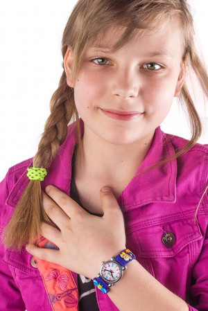 EVEREST Kids - Zegarek Dla Dziewczynki - Granatowy Pasek Ozdobiony Motylkami I Kwiatkami