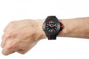 Porządny Męski Zegarek Wskazówkowy XONIX - Wodoszczelny 100m - Mocny Syntetyczny Pasek - Czarny + Czerwone Elementy