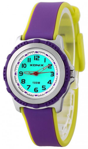 Malutki Fioletowo Zielony Zegarek XONIX - Dziecięcy Dla Dziewczynki i Damski - Wskazówkowy z Podświetleniem - Wodoszczelny 100m