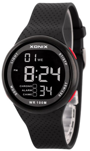 Czarny Ultralekki Zegarek Sportowy XONIX Cyborg - Uniwersalny - Stoper, Alarm, Timer, Wodoszczelność 100M