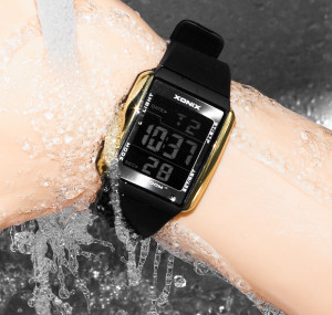 Zegarek Sportowy XONIX WR100M Gold&Black - Męski I Dla Chłopaka - Stoper, Timer, Alarm, Data, Podświetlenie