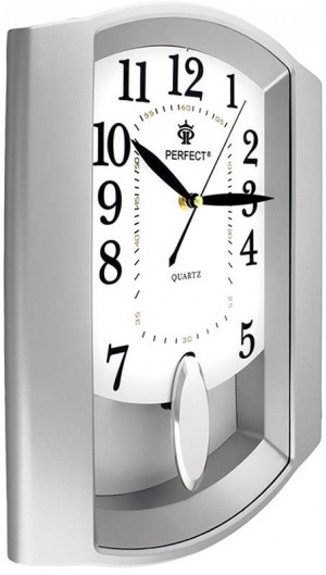 Zegar Ścienny PERFECT - Klasyczny Wzór i Wygląd - Srebrna Obudowa, Biała Tarcza - 39,5cm Wysokości