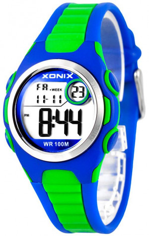 Mały Zegarek Sportowy XONIX - Damski, Dla Chłopca i Dziewczynki - Dwukolorowy Syntetyczny Pasek - Cyfrowy, Wielofunkcyjny - Stoper, Budzik, Timer - 6 Wzorów - Pudełko - Pomysł Na PREZENT