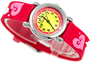Czerwony Zegarek Dziecięcy Dla Dziewczynki FANTASTIC - Ozdobiony Serduszkami