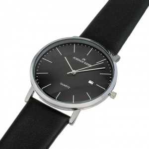 Zegarek z Datownikiem JORDAN KERR Na Gładkim Skórzanym Pasku - Uniwersalny Model - Kolor Czarny
