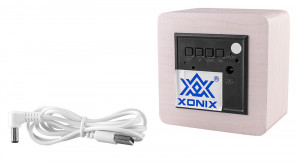 Mały Kwadratowy Budzik Drewniany XONIX - Wskazania Na Przemian Godzina Data Temperatura - Aktywacja Głosem - 3 Niezależne Alarmy - Regulacja Jasności Wyświetlacza - Kolor Biały 