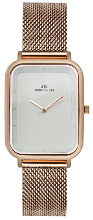 Wskazówkowy Zegarek Damski Jordan Kerr z Minimalistyczną Prostokątną Tarczą - Pasek Typu Mesh / Bransoleta - Elegancki - Kolor Rose Gold