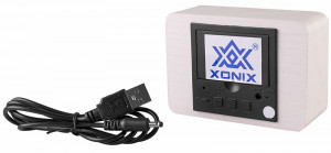 Elektroniczny Budzik Na Baterie XONIX - Drewniany - Datownik, Termometr, 3 Niezależne Alarmy - Aktywacja Głosowa Wyświetlacza - Biały, Białe Cyfry 