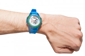 Nieduży Dziecięcy Zegarek Uniwersalny OCEANIC WR100m - Wskazówki + Wyświetlacz - Wielofunkcyjny - 3xAlarm, Stoper, Timer, Podświetlenie - Niebieski + Zielone Elementy