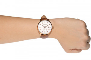 Zegarek Jordan Kerr Na Skórzanym Tłoczonym Pasku - Klasyczna Tarcza z Datownikiem + Mała Tarcza Sekundnika - Uniwersalny Model